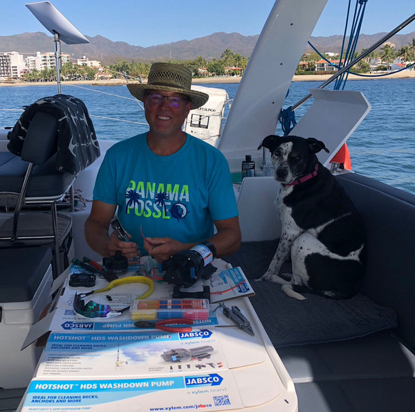 Boat yoga on Queso Grande II under the watchful eye of Maybel…